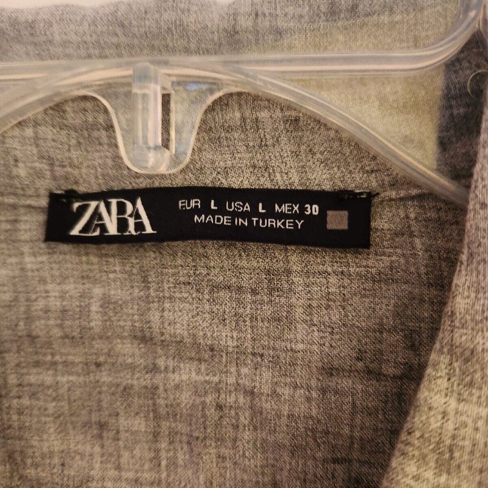 Zara Gray Blouse Black and Silver Metallic Fabric Strip Sleeve Accent Large L - Picture 3 of 5